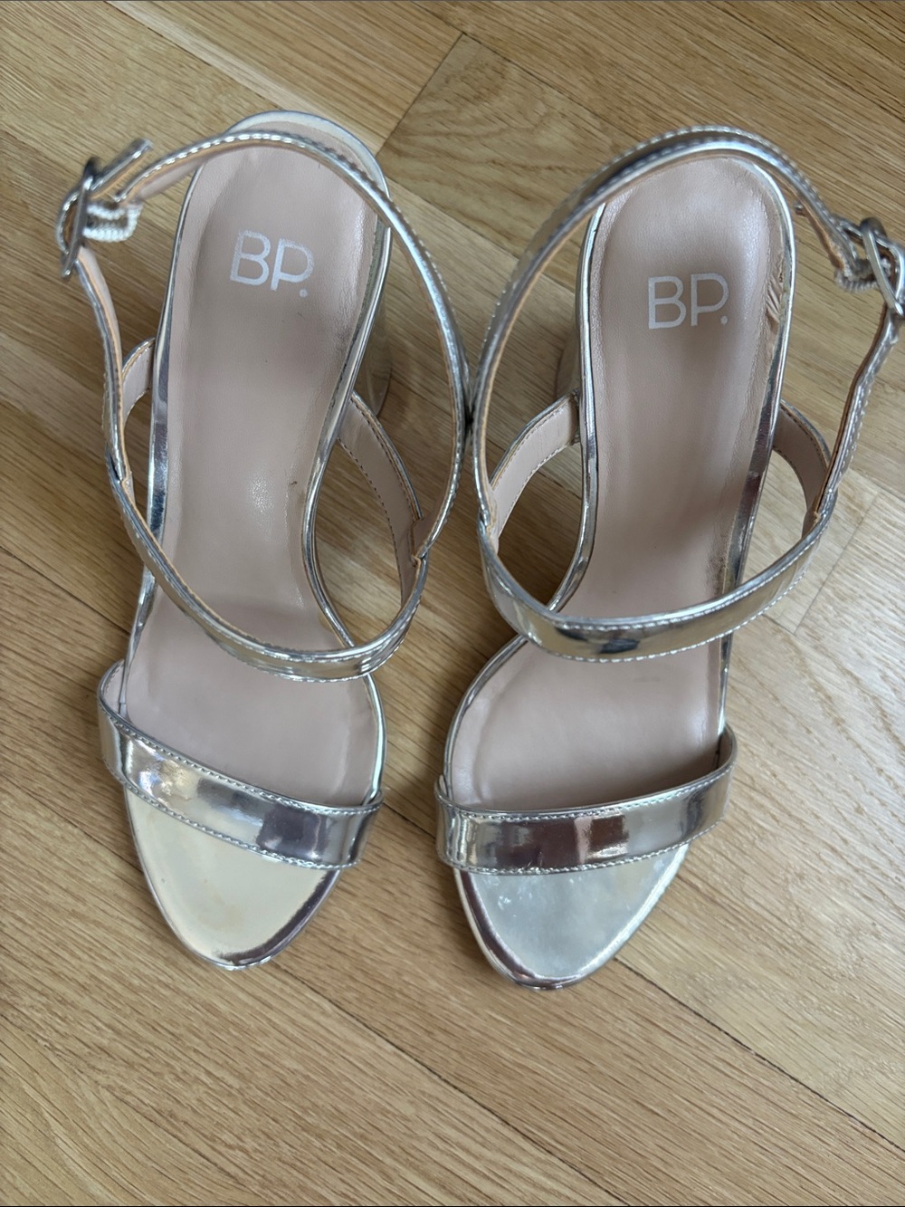 bp Metallic Gold Two-Strap Slingback Heels